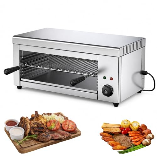 RUODATONLY Griglia salamandra da banco, fonditore per Formaggio raclette Commerciale da 2000W, 50-300℃, Forno Elettrico per sciogliere Formaggio, Toast, panini e Grigliare bistecche, 4 Altezze