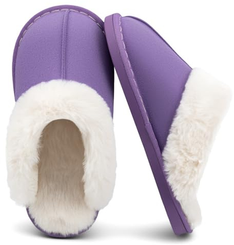 ChayChax Pantofole Donna Uomo Invernali Caldo Comode Ciabatte da Casa in Scamosciate Autunno Pavimento Antiscivolo Slipper Interne in Memory Foam, Viola, 35/36 = 36/37 Etichetta