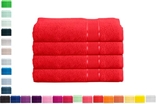 Mixibaby 4er Handtuchset Handtuch Handtücher 50cm x 100cm Frottee 100% Baumwolle 500g/qm, Farbe:Rot