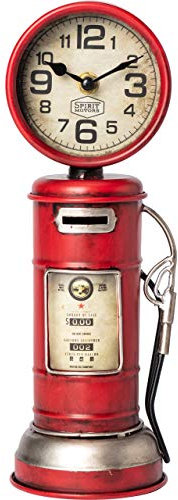 Spirit Motors Salvadanaio a colonna con orologio, unisex, per tutto l'anno, in metallo, rosso, salvadanaio vintage stazione di servizio con orologio analogico | salvadanaio benzina con twist lock