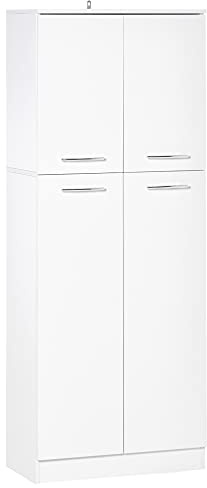 HOMCOM Credenza Cucina, Mobile Dispensa con 2 Armadietti, Mobile Cucina con Ripiani Regolabili in MDF, per Sala da Pranzo, Soggiorno, Salotto, 59x31x155 cm, Bianco