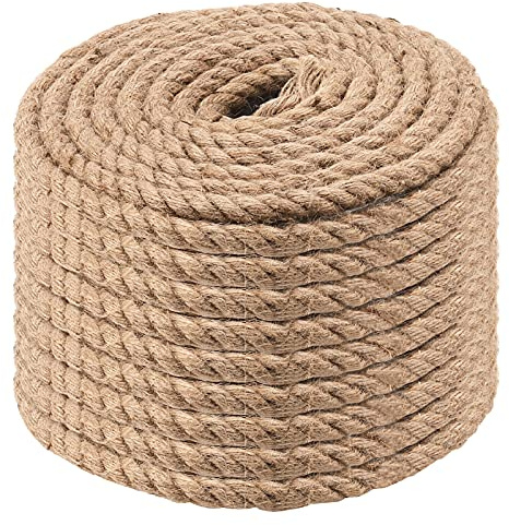 MAHIONG Cuerda trenzada de yute de 100 pies de 1/2 pulgadas, cuerda de cáñamo de 3 hebras cuerda de manila para colgar en náutico, manualidades, jardinería, camping, decoración, paisajismo
