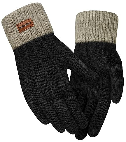 FORVEVO Thermal Gloves Women, Touch Screen Gloves Black for Winter Work Running Driving Cycling Walking - Knitted, Soft Lining, One Size Fits All