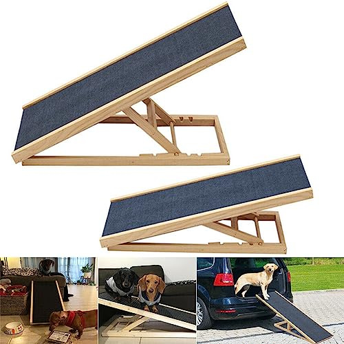 Wooden Pet ramp Folding Anti Slip Carpet Dog Ramp Step for Couch Bed Car Travel, Height Adjustable Portable Pet Stairs, 70cm x 35cm x 30/40 Height（2 Section Adjustment）Car Dog Ramp