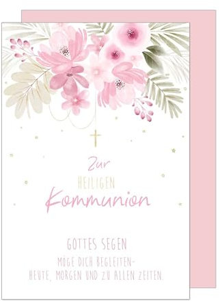 Edition Seidel Premium Glückwunschkarte zur Kommunion mit Umschlag. Kommunionskarte Karte mit Spruch Grusskarte Kreuz Blumen Junge Mädchen (KO299 SW024)