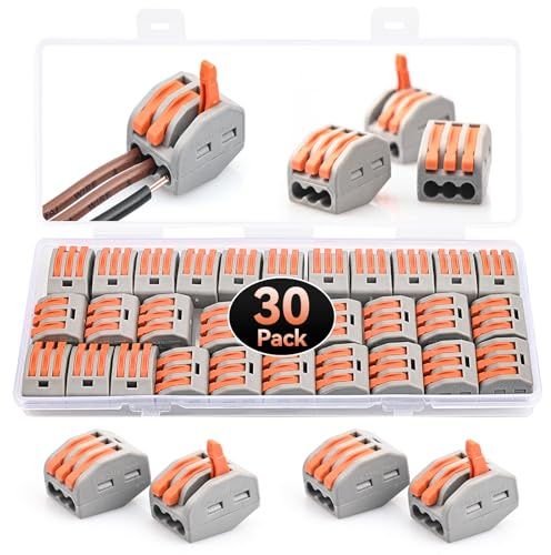 Preciva 3 Way Compact Cable Terminals Clips Terminal Block Quick Spring | 30pcs Wire Connectors, Electrical Connector Blocks, Lever Nut Assortment Conductor with Clamp 3-Port