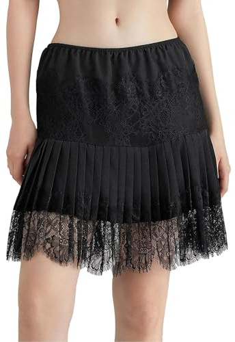 Sawden Women Lace Skirt Ruffle Mini Skirt Half Slip Layered Pleated Flowy Skirt Black S