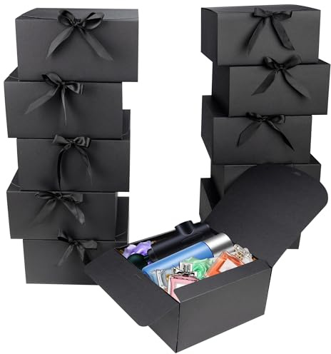 KEYIDO 12Pack Black Gift Boxes with Lids, 20x20x10cm Large Cardboard Gift Box Bridesmaid Proposal Box with Ribbon for Wedding Birthday Festival Christmas Party Present Packaging