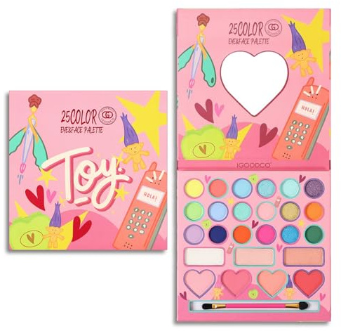 MockTota Estuche De Maquillaje para NiñAs, Set De Maquillaje Infantil Sin TóXicos Y Lavable, Kit De Maquillaje para Halloween para NiñOs, Set De Maquillaje De Princesas para NiñAs DIY (25 Colores)