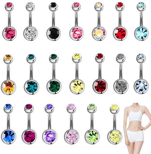 Aucuu Piercing Ombelico, 20 Pezzi in Acciaio Chirurgico, 1.6mm Sterile Banana Sopracciglia Curved Barbell Cristallo Palla, Gioielli Pancia per Donne-12mm