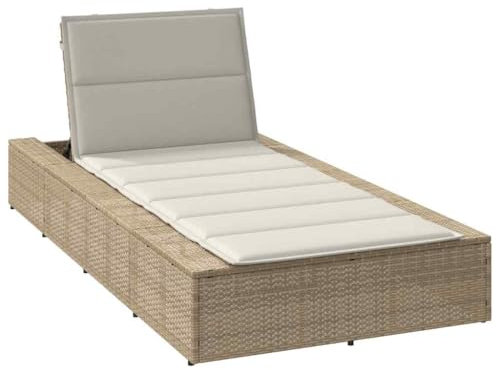 vidaXL Sonnenliege mit schwebender Auflage Beige Poly Rattan, Sonnenbett, Gartenliege, Lounge Bett, Tagesbett, Chaiselongue, Poly Rattan Sonnenliege