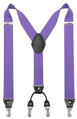 JEMYGINS Hosenträger Herren breit 3,5 cm mit 4 Hosenträger Clips in Y-Form Elastisch und Längenverstellbar Lavendel lila