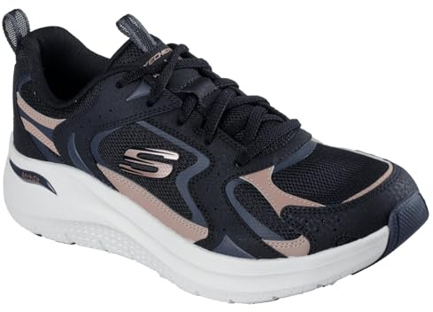 Skechers Women's Arch Fit 2.0 Vintage Luxe Sneaker, Black Leather/Mesh/Rosegold Trim, 5 UK