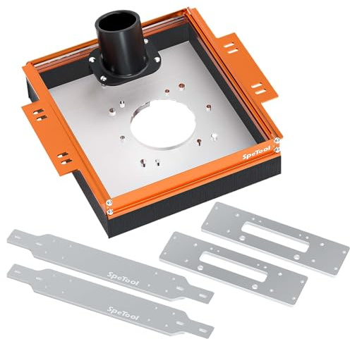 SpeTool Staubabsaugsystem für Linearschienenschlitten mit Gleitadapterplatte für SBR20UU- und SCS20UU-Schienen. 2,5-Zoll-Staubanschluss. Vorgebohrte Acrylplatte für die meisten Oberfräsen.