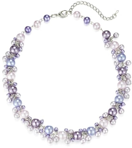 FULU AUTUMN Collana Donna Perline di Perle Collana Girocollo Grosse con Ciondolo Perle Bigiotteria Elegante Regalo per Mamma(Purple)