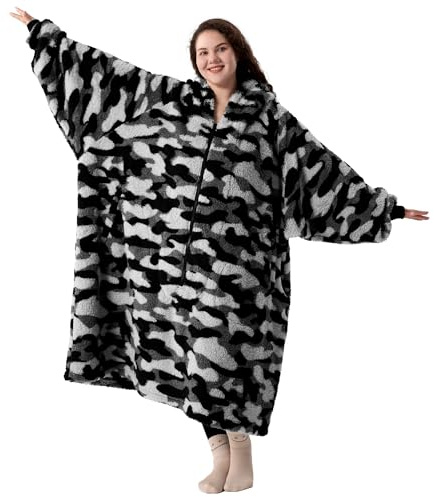 Winthome Batamanta Oversize (para 90-150KG)- Sudadera Manta con Cremallera, Bolsillos, Capucha, Hoodie Blanket Suelta y Cómoda, Batamanta Mujer Hombre Adulto, Invierno, Navidad, Regalo