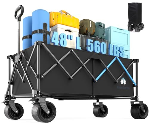 Homebetta XL Collapsible Wagon Cart，48 Heavy Duty Collapsible Utility Wagon with All-Terrain Big Wheels, 560LBS Folding Wagon for Garden, Moving,Glamping, Beach, Gift
