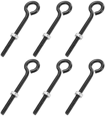 QUARKZMAN 6 Pack Eye Bolts, M4 x 60mm 304 Acier Inoxydable Fileté EyeBolt Crochets Oeil Noirs Avec Ecrou Pour Suspendre Ou Fixer Cables