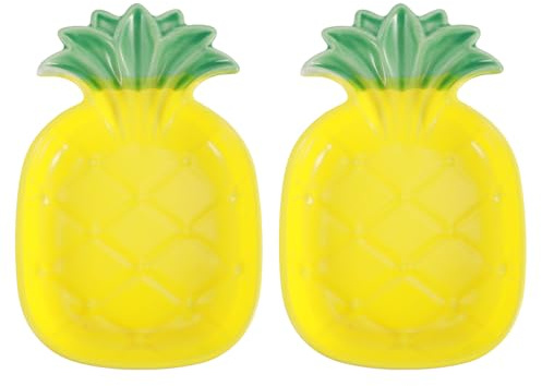 JUMPLAWN Comedero Adecuado para Mascotas Pequeñas en Casa de Cerámica Amarilla Forma de Piña, Resistente a Mordeduras y Golpes Pack de 2 Piezas para Hámster y Conejos