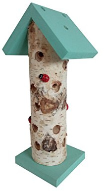 Dehner Natura Maison de Coccinelle Ladybird, Ø 10 cm, Hauteur 24 cm, Bois de Bouleau, Turquoise/Beige