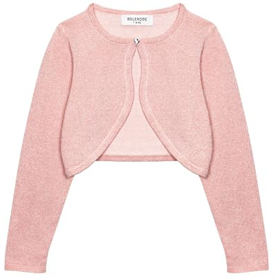 Bolerose Girls Sparkle Long Sleeve Bolero | Open Front, Heart Diamante Button, Glitter Thread, Cropped Length, Ribbed Cuffs, Won't Shed or Flake, Ages 3-14