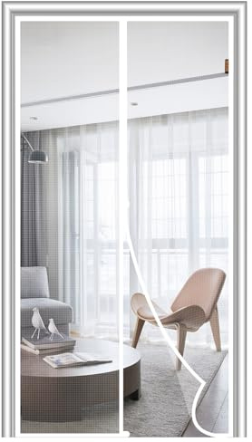 Magnetic Screen Door White, Fits 32'' x 80'' Door, Tear-Resistant High-Density Fiber Mesh, Keep Annoying Creatures Out, Pet Friendly, with Unique Keep Open Straps if Don't Need Close, Enjoy Fresh Air