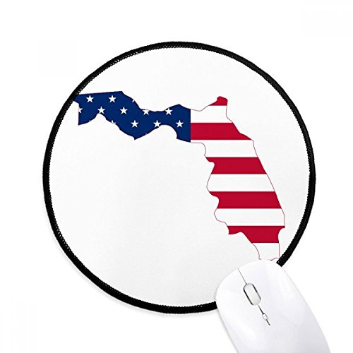 Florida USA Map Stars Stripes Flag Shape Mouse Pad Desktop Office Round Mat for Computer
