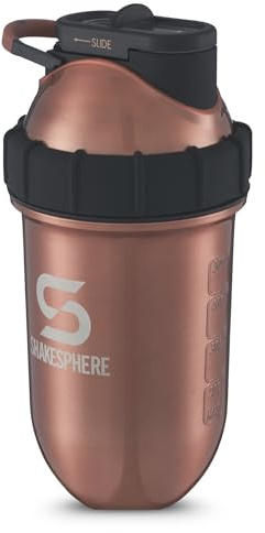 ShakeSphere Tumbler Steel: Protein Shaker Bottle Keeps Hot Drinks HOT & Cold Drinks Cold, 24 oz. No Blending Ball or Whisk Needed, Easy Clean Up - BPA Free | Great for Shakes, Smoothies (Copper)
