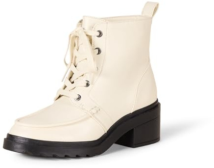 Amazon Essentials Women's Moc Toe Boot, Ecru Faux Leather, 6.5