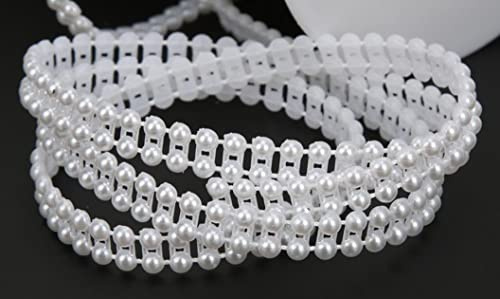5 Meters Flat Back Faux Pearl Bead Briad Trim String Dress Making, Cake Decoration, Cards (White)