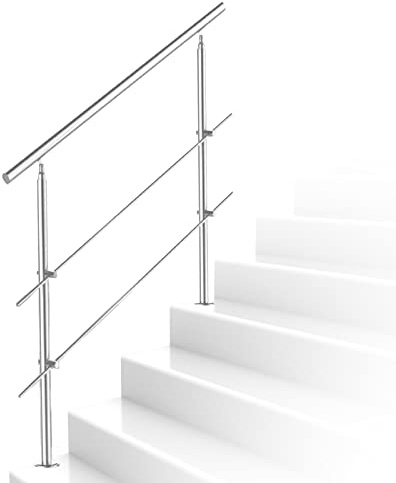 Daromigo Corrimano in acciaio inox, 100 cm, con 2 barre trasversali, corrimano regolabile, diametro 42 mm, ringhiera per scale in acciaio inox, per interni ed esterni, scale, balcone
