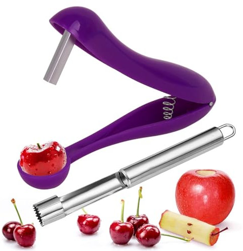2Pcs Frutta Levatorsoli Multifunzione,Togli Torsolo Mela in Acciaio Inossidabile con Anello per Appenderlo,Snocciolatore Ciliegie e Olive,Per Una Rapida Rimozione Dei Torsoli Di Frutta,Torsolo mele