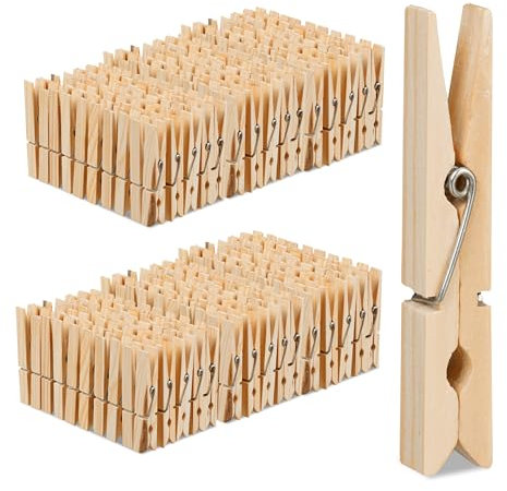 Relaxdays Wäscheklammern, 288 Stück, zum Aufhängen, zum Basteln, HxBxT: 7,5 x 1,5 x 1 cm, Holzklammern, Kiefer, Natur
