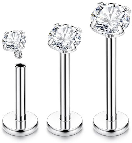 Chriscoco 16G G23 Titan Labret Piercing Internally Threaded Lippenpiercing Ohr Tragus Piercing Silber - 6/8/10MM