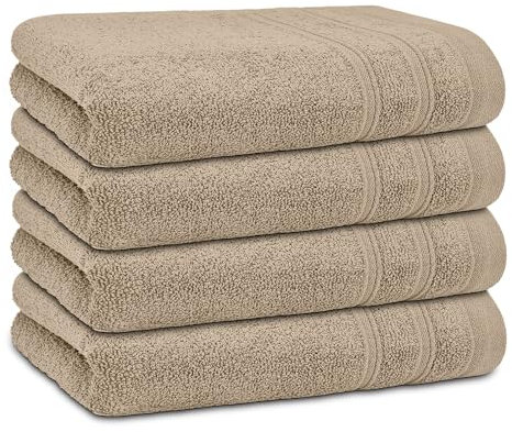 DECASATEXTIL Pack 4 Toallas Lavabo 50x100cm Algodón 450g/m² – Suaves y Absorbentes – Toallas Baño y Mano para Lavabo, Gimnasio o Aseo (Camel)