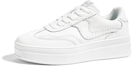 LUCKY STEP Zapatillas de Plataforma para Mujer – Zapatillas Chunky de Moda, Calzado Casual con Cordones, Cómodas para Caminar y Uso Diario (Blanco, 10US-41EU-8UK)