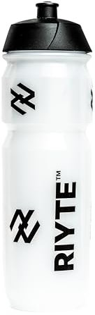 RIYTE™ Clear Sports Water Bottle, Plastic Bottle | BPA-Free, Leak-Proof, Squeezable | Running, Cycling, Gym, Training, Daily Use | Black Logo, Transparent Colour | 750ml