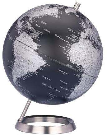 TROIKA Globus 23,5 GRAD matter Globus schwarze Meere & silberfarbene Landflächen Ø 25 echtes Kartenrelief verchromter Metallfuß in gebürsteter Optik, weicher Filzboden