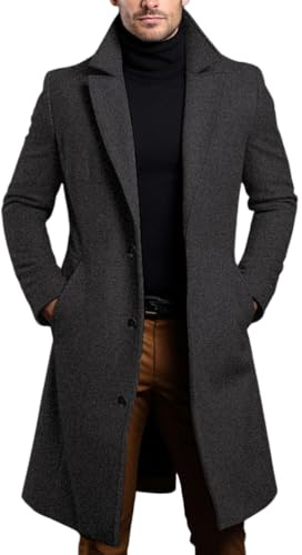 Oanviso Chaquetas de Lana Hombre Casual Larga Abrigo de Lana Slim Fit Trench Coat Comercio Otoño e Invierno Chaquetas Moda Abrigo Largos Down Jacket Con Botones