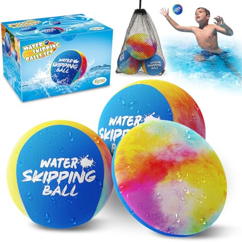 BebouToye Water Skipping Ball Pool Water Toy, 3 Pack Water Bouncing Ball Ink-Splashed Colorful Skip Balls, Summer Beach Swim Toys Games for Kids and Adult Games