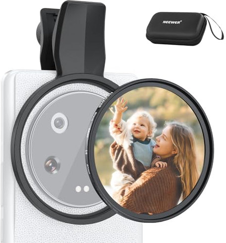 NEEWER 67mm Clip On Black Diffusion 1/4 Filter for Phone, Photography Lens Accessories Kit for Android Smartphone Camera, Compatible with Samsung Google Pixel Huawei Xiaomi, FL-B20