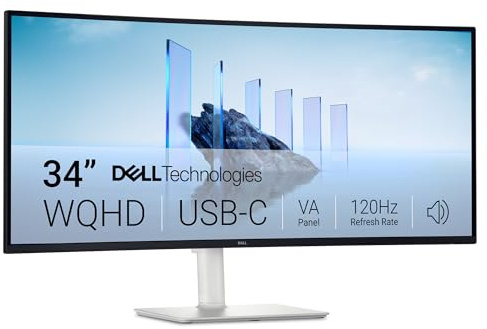 Dell 34 Plus USB-C Curved Monitor - S3425DW - 34-inch (3440 x 1440) up to 120 Hz 21:9 Display, VA Panel, AMD FreeSync Premium, 99% sRGB, 95% DCI-P3, Integrated Speakers, 3000:1 Contrast Ratio