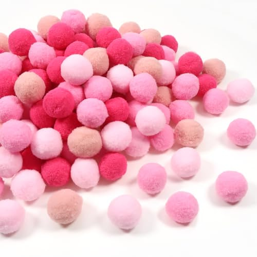 TOAOB Pompons 160pcs Pompons Loisirs Creatifs Rose Thème 25mm Petits Pompoms Artisanale pour Les Décorations de Bricolage Fournitures Couture Guirlandes Franges Projets et Artisanat