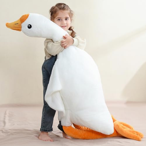 Ponjauk Oca gigante di 90 cm, anatra di peluche, XXL morbido e accogliente oca di stoffa, grande anatra in peluche, pupazzo da coccole e cuscino per dormire, Enorme regalo di compleanno per bambini