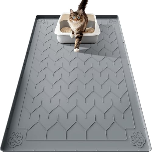 Motsamla Cat Litter Mat, Extra Large 40x28 Silicone Mat for Litter Box, Waterproof & Non-Slip Rubber Mat with Lip, Litter Trapping & Scatter Control, Soft on Cat Paws, Urine-Proof Floor Protector