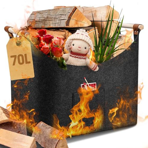 Felt Firewood Carrier, indoor firewood bag, Wood Carrier for Firewood, Firewood Carrier Indoor, for Camping, Fire Pit, BBQ Barbecue，55 * 40 * 32cm 21.65 * 15.75 * 12.6 70L