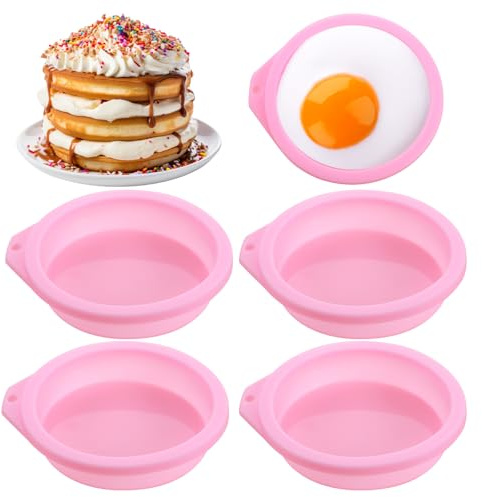 ADLABLD 4 Stück Heißluftfritteuse Eierform,Wiederverwendbare Silikon Muffinförmchen,Rund Heißluftfritteuse Backförmchen,10 cm Airfryer Silikonform Eierform,für Eiersandwiches, Muffins und Pfannkuchen