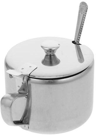 SEWACC Azucarero Acero Inoxidable Con Tapa Y Cuchara Tarro Para Condimentos Pequeño Y Compacto Para Cocina Salero Y Pimentero Con Asa Recipiente Multiuso Para Especias