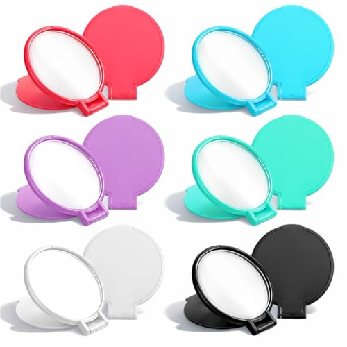 SHENLIU 6 Pcs Compact Mirrors, 2.4 in Mini Pocket Mirror Small Round Folding Mirrors Portable Travel Makeup Mirror for Women Girls Travel Daily Use Party Favors