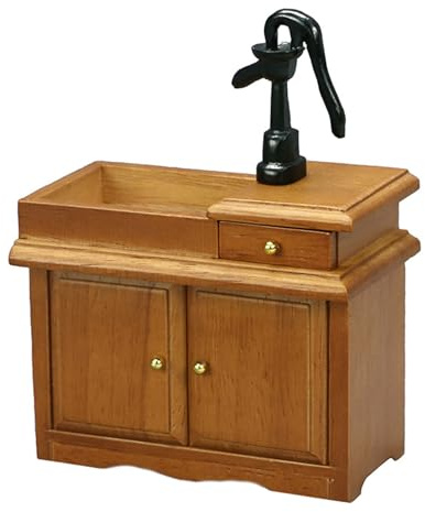Xjdzineq Figurine miniature en bois pour maison de poupée 1/12 avec robinet et compartiment de rangement fonctionnel, accessoires de scène pour maison de poupée